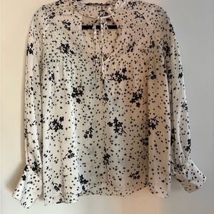 Zara black and white floral blouse
